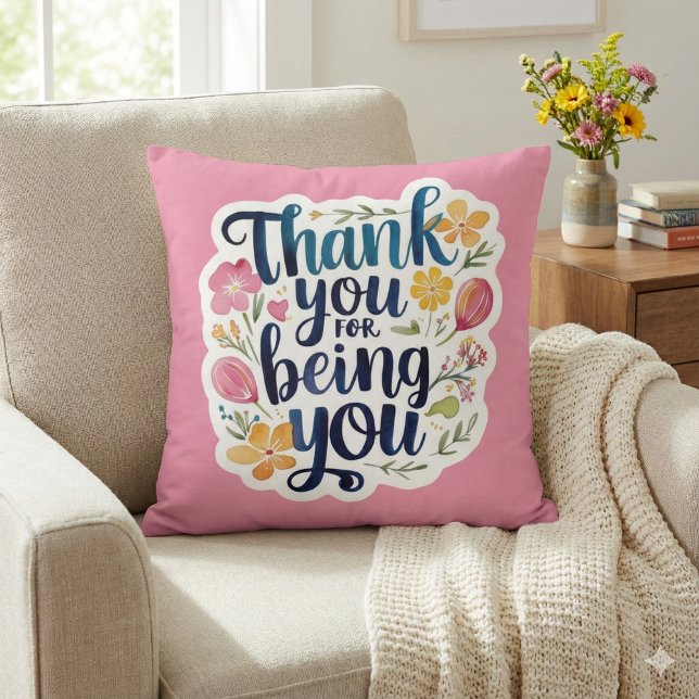 Almofada de lançamento de foto Obrigado por ser vo (Show your gratitude with this beautiful floral, "Thank you for being you" photo pillow! )