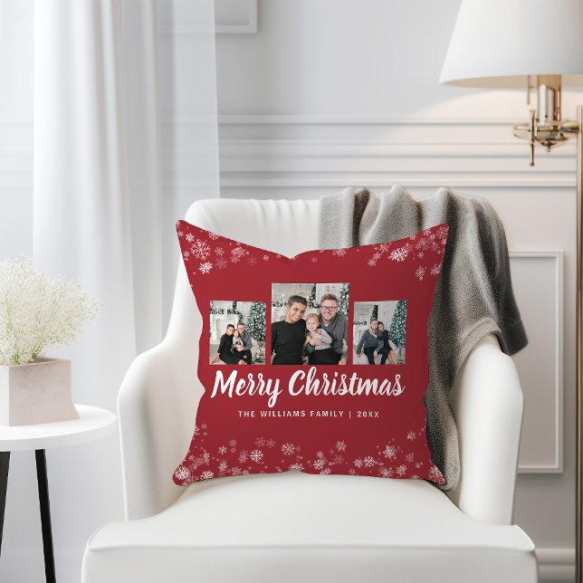 Almofada de lançamento de fotos de feriado vermelh (Red Holiday Photo Throw Pillow
)