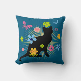 Almofada de lançamento de gato preto floral capric