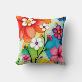 Almofada de lançamento de jardim floral em aquarel