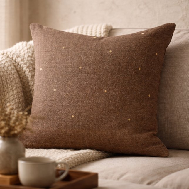 Almofada de lançamento de lareira rústica Taupe (Dark taupe woven texture print with subtle gold sparks, grounded layers for warm hearth spaces)