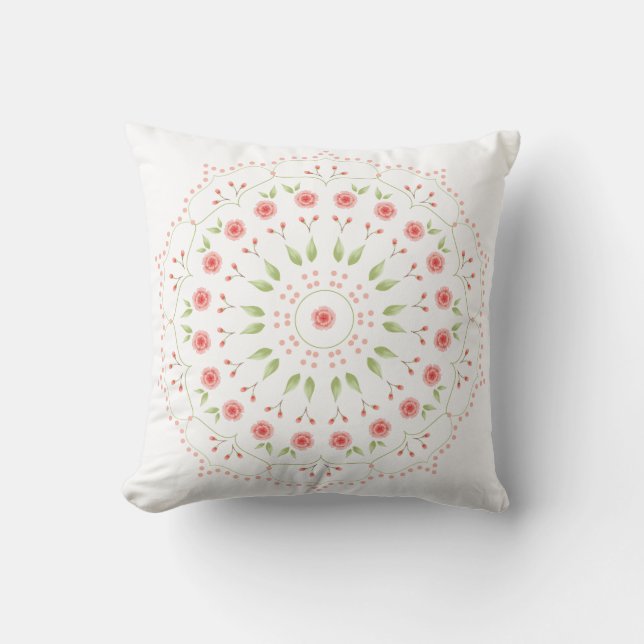 Almofada de lançamento de mandala floral pêssego (Frente)