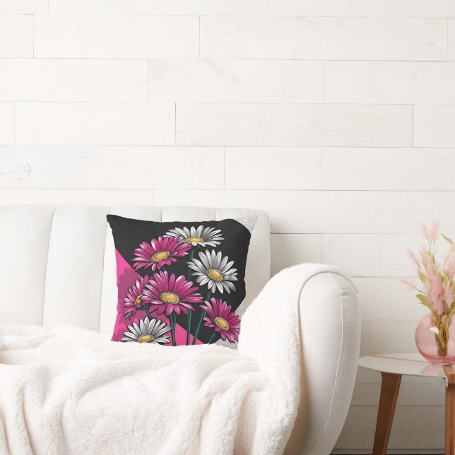 Almofada de lançamento de Margaridas em Rosa e Bra (Sofá)
