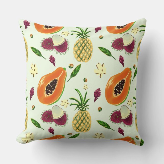Almofada de lançamento de padrão de frutas tropica (Frente)