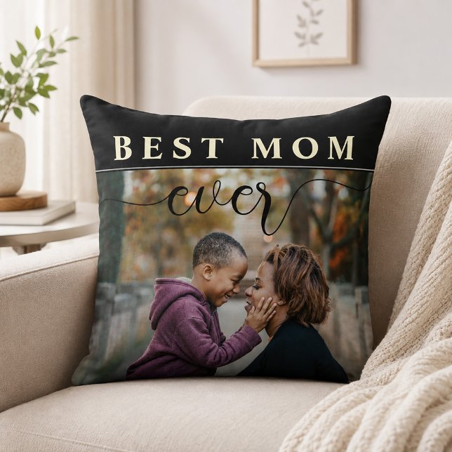 Almofada de lançamento de script elegante moderno  (Best Mom Ever Mother's Day Throw Pillow)