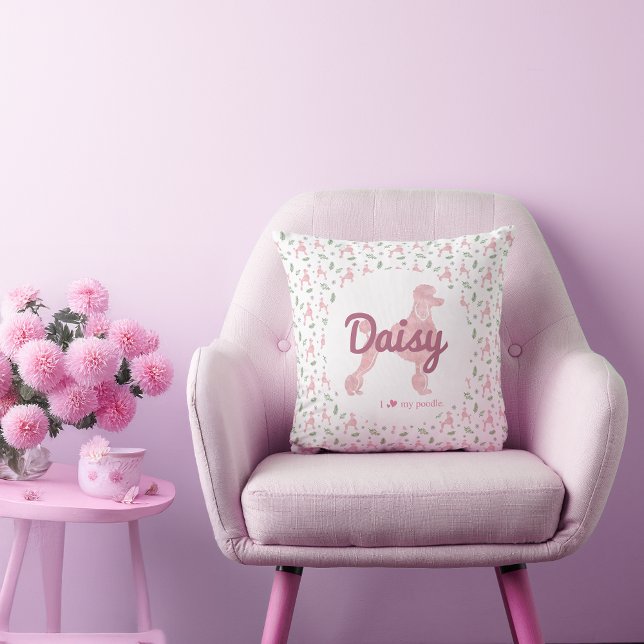 Almofada de lançamento de silhueta de poodle rosa  (Criador carregado)