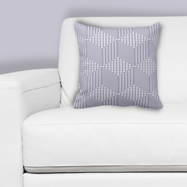 Almofada de lançamento de xadrez de diamante de li (Stylish Grey Stripes Diamond Checkers Throw Pillow, Living Room)