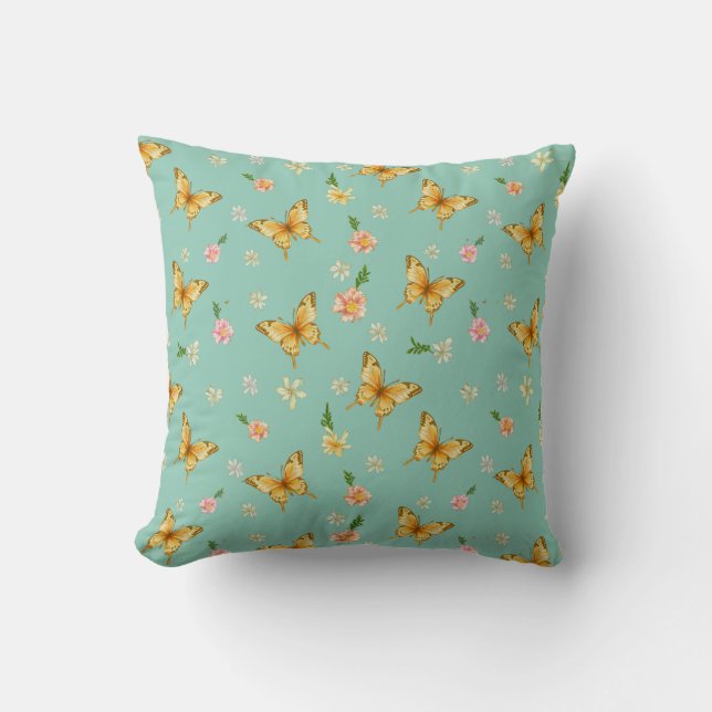 Almofada de lançamento floral laranja menta (Frente)