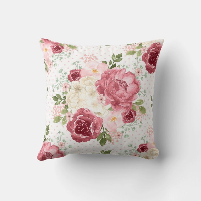 ALMOFADA DE LANÇAMENTO ROSAS ROSADAS Aquarela FLOR (Verso)