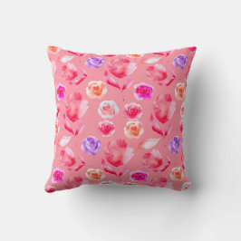 ALMOFADA DE LANÇAMENTO ROSAS ROSADAS AQUARELA FLOR
