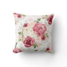 ALMOFADA DE LANÇAR ROSAS ROSADAS FLORAL Aquarela V