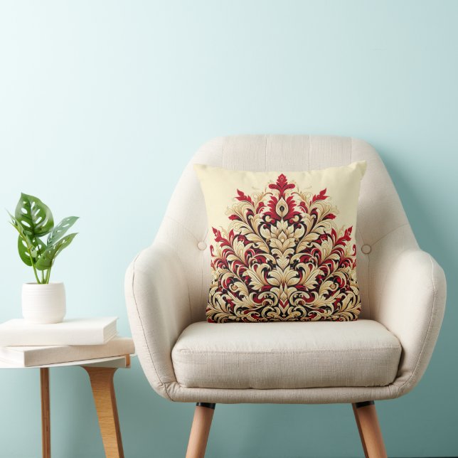 Almofada de Lancil Damask com Penas Vermelhas e Do (Cadeira)