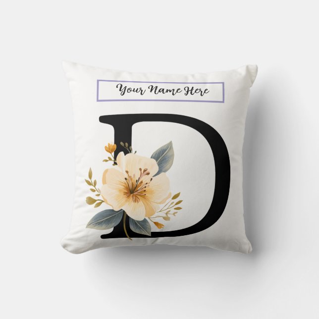 Almofada de Letra Floral D – Almofada Inicial Pers (Frente)