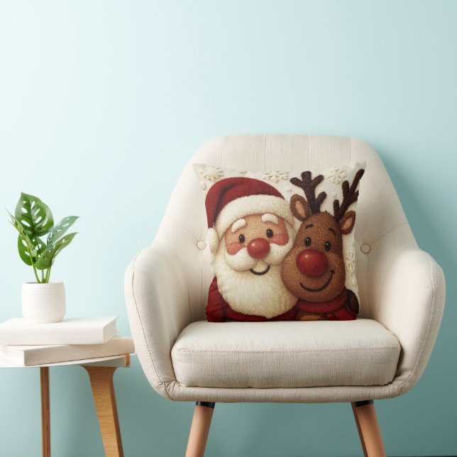 Almofada de Natal Aconchegante com Papai Noel e Re (Cadeira)