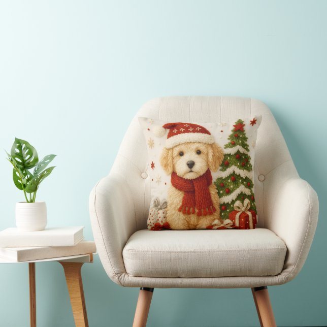 Almofada de Natal Adorável com Cachorrinho (Cadeira)