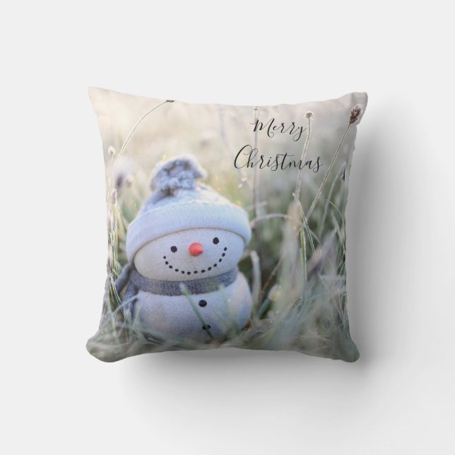 Almofada de Natal Alegre Homem de Neve Férias (Frente)