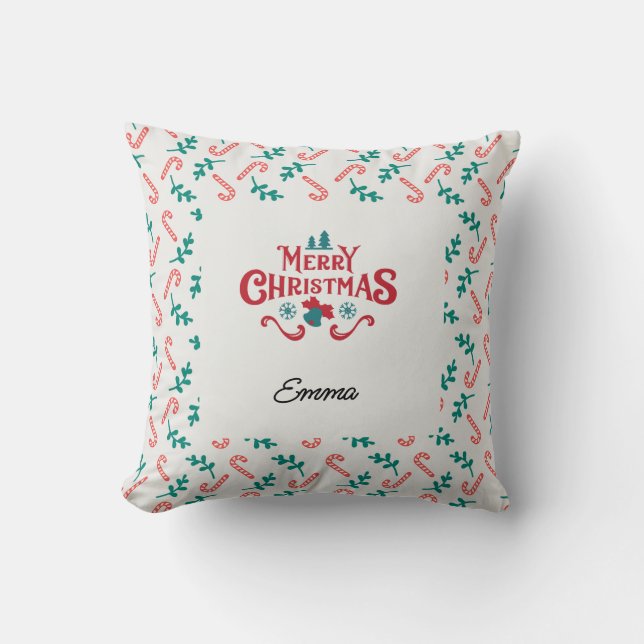 Almofada de Natal Alegre Personalizada com Nome (Frente)
