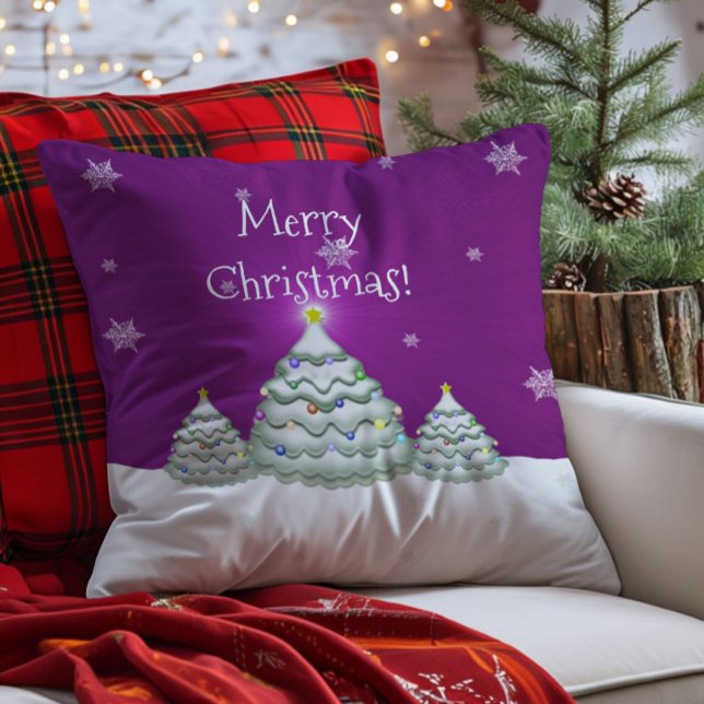 Almofada de Natal Arbóreo Nevada Magenta (Magenta Christmas Tree Throw Pillow)