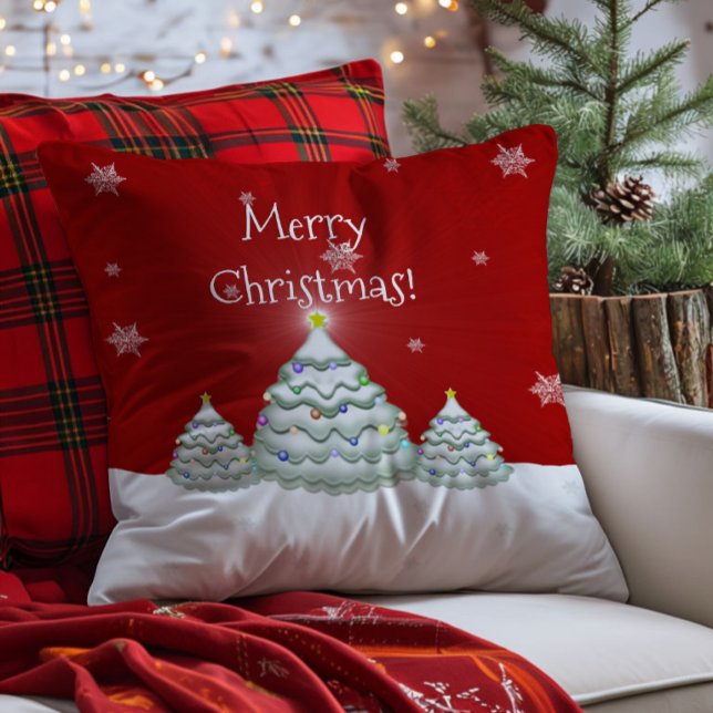 Almofada de Natal Árvore de Natal Vermelha com Nev (Red Christmas Tree Throw Pillow)