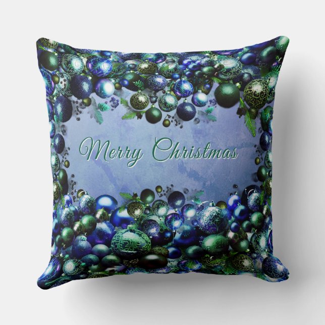 Almofada de Natal Azul e Verde Festiva (Verso)