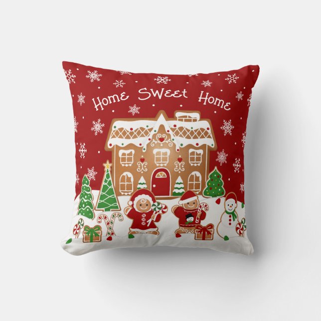 Almofada de Natal Casa de Biscoito de Gengibre (Frente)