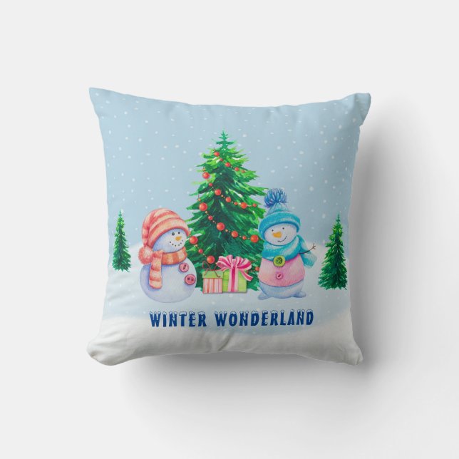 Almofada de Natal Casal Boneco de Neve no Inverno (Frente)