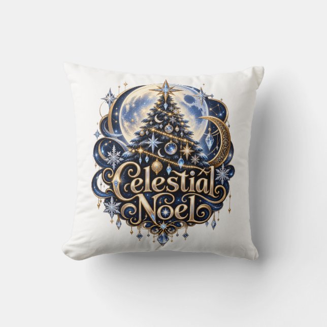 Almofada de Natal Celestial Lua e Estrelas (Frente)