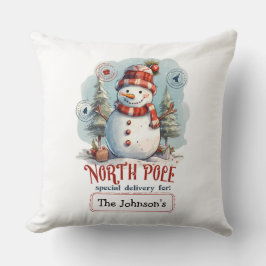 Almofada de Natal com Boneco de Neve em Aquarela