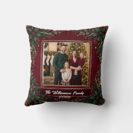 Almofada de Natal com Foto da Família Burgundy