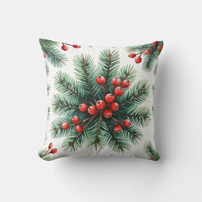 Almofada de Natal com Galho de Pinheiro e Frutas V (Frente)