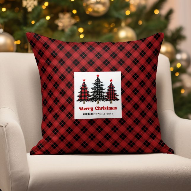 Almofada de Natal com Xadrez de Búfalo Encantador (Charming Buffalo Check Christmas Trees Pillow)