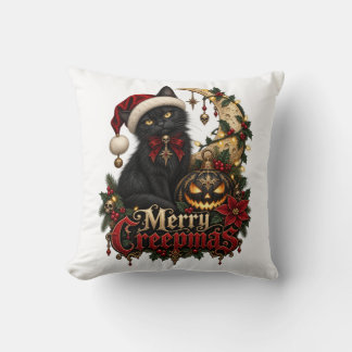 Almofada de Natal Gótico de Gato Preto Feliz Creep