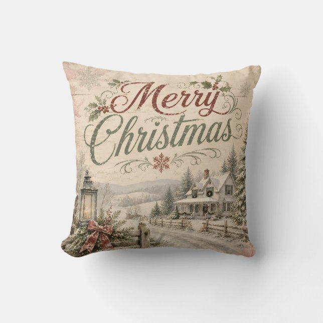almofada de natal paisagem shabby chic (Frente)