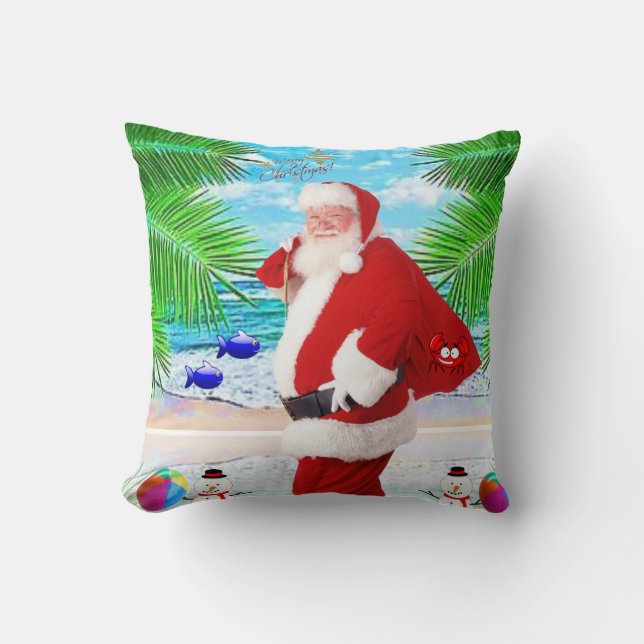 Almofada de Natal, Papai Noel Vagabundo de Praia d (Frente)