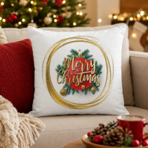 Almofada de Natal Personalizada Golden Merry Chris
