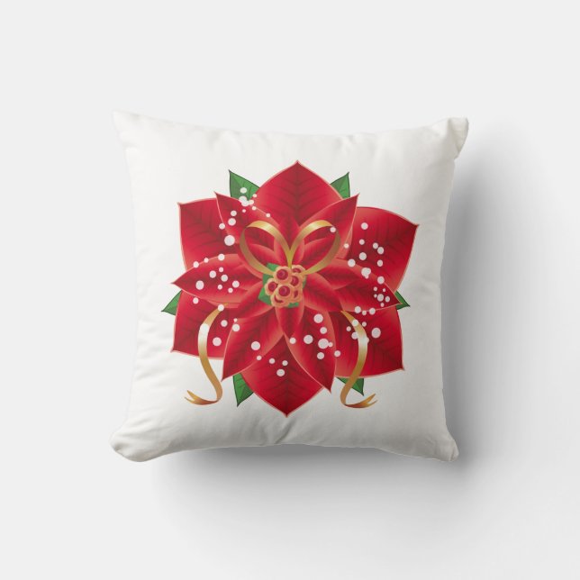 Almofada de Natal - Poinsettia Vermelha (Frente)