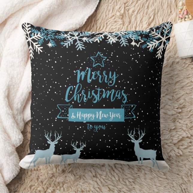 Almofada de Natal Preto Azul Feliz (Cobertor)