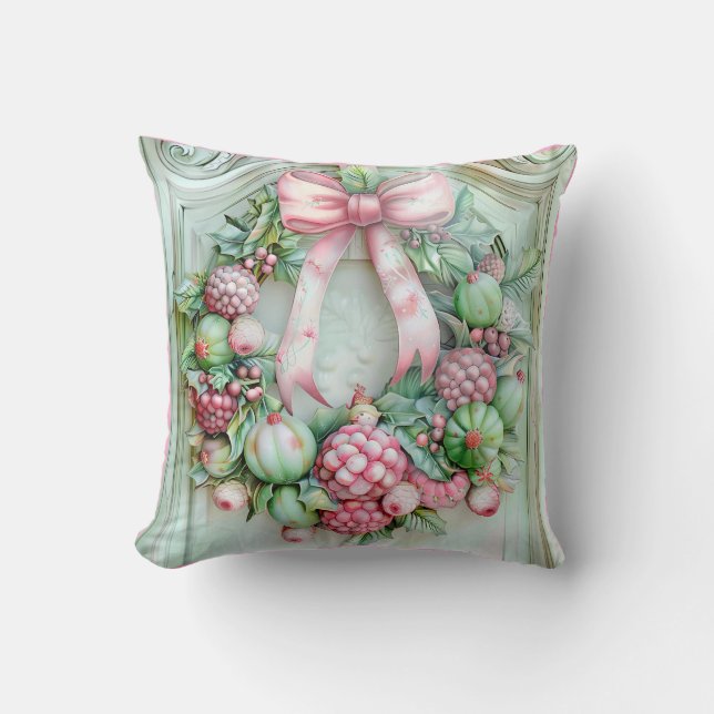Almofada de Natal Rosa Pastel e Verde (Frente)