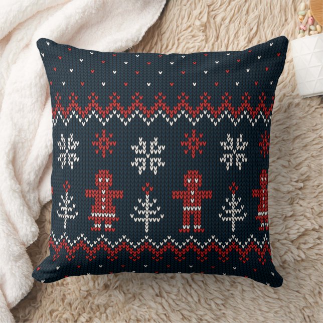 Almofada de Natal Tricotada com Árvores e Flocos d (Cobertor)