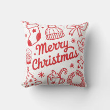 Almofada de Natal Vermelho e Branco Merry Christma