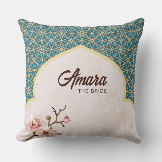 Almofada de Noiva Arabesco - Azul Turquesa e Doura