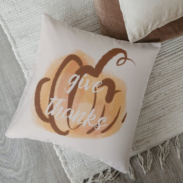Almofada Dê Obrigados Caindo Travesseiro decorativo De Abób (Give Thanks Fall Watercolor Pumpkin Thanksgiving Throw Pillow)