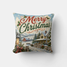 almofada de paisagem de natal vintage