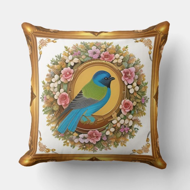 🕊️ Almofada de Pássaros Cantores Florais Decoraçã (Frente)