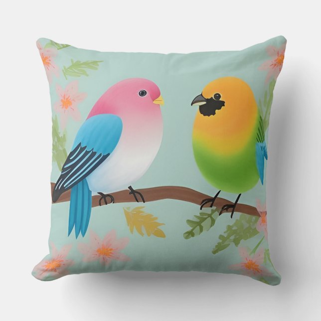 🌸 Almofada de Pássaros de Desenho Animado Decoraç (Frente)