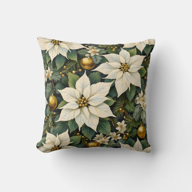 Almofada de Poinsettia Branca de Natal (Frente)