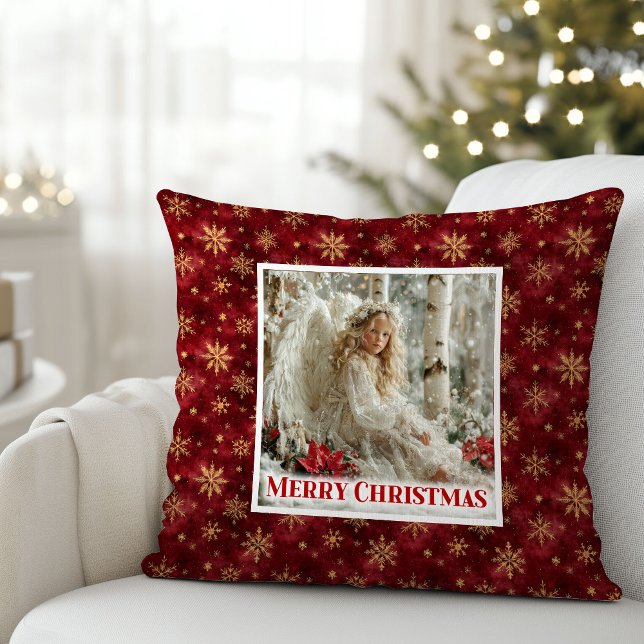 Almofada de presente de arte de anjo vitoriano mac (Soft Victorian Angel Art Red and Gold Gift Pillow)