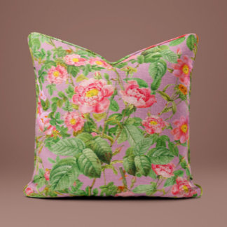 Almofada de Rosa Peônia Rosa Vintage em Lilás Bege