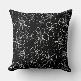 Almofada de Sofá Floral Preta e Branca Contemporân