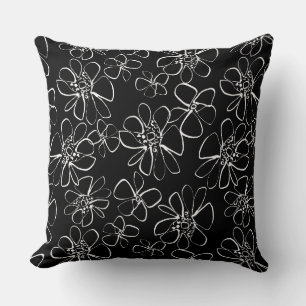 Almofada de Sofá Floral Preta e Branca Contemporân